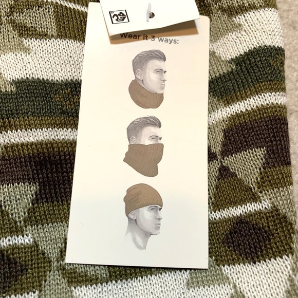 NWT Sun + Stone Green and White Tribal Knit Beanie Neck Gaiter Wear 3 Ways - Picture 2 of 7